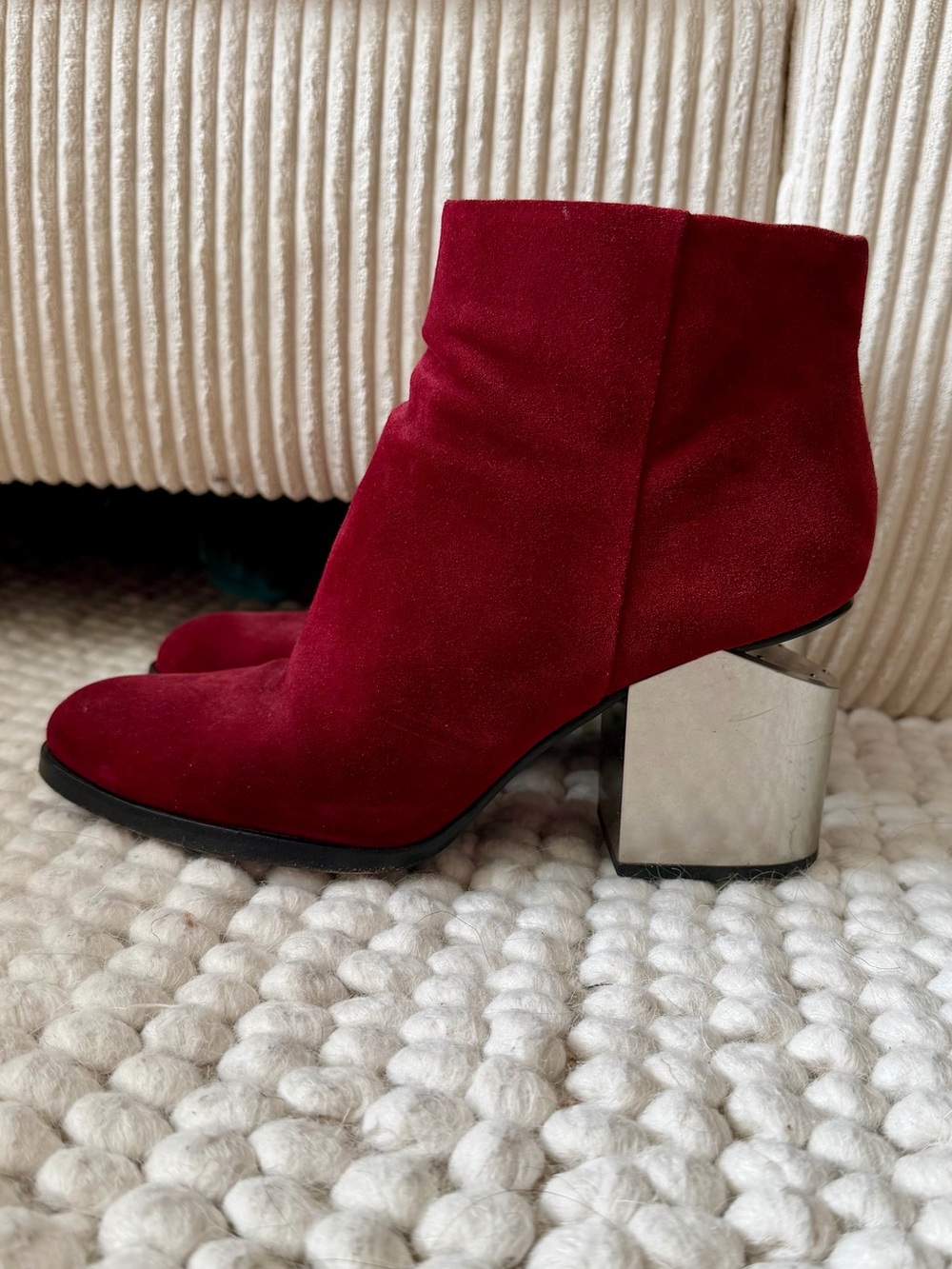 RARE size 40 Alexander Wang Gabi ankle boots burgundy red suede with silver heel